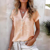 Solid Color Button Fashion Short Sleeve