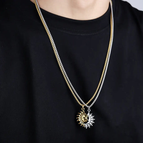 Sun And Moon Asymmetric Accessories Men's Titanium Steel Couple's High Sense Necklace - Lootquake