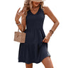 Women's  European And American Summer Casual V-neck Three-layer Pleated Sleeveless Vest Dress