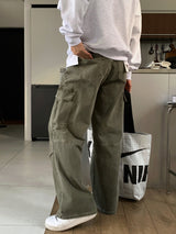 Cargo Jeans Washed-out Vintage Large Pocket Straight-leg Pants - Lootquake