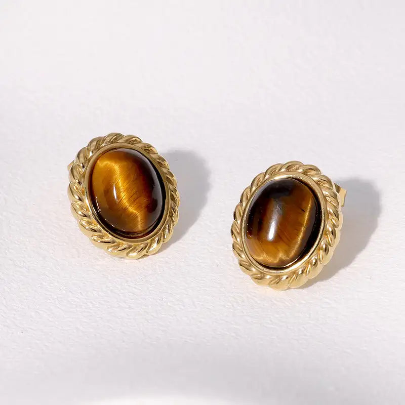 Pendientes de acero inoxidable de temperamento simple con baño de oro de 18 quilates que no se decoloran