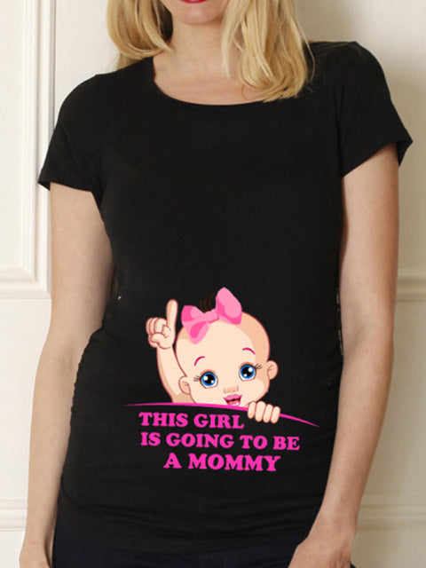 Maternity Shirt Maternity Cute Baby Printed O-Neck