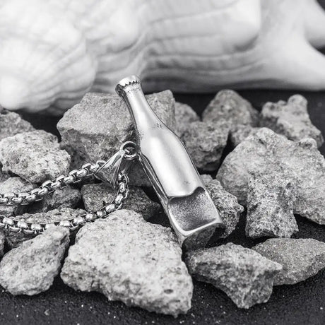 Men's Fashion Beer Bottle Bottle Opener Pendant Long Stainless Steel Necklace - Lootquake