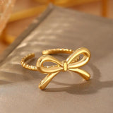 European And American Fashion Bowknot Stainless Steel Open Adjustable Ring - Lootquake