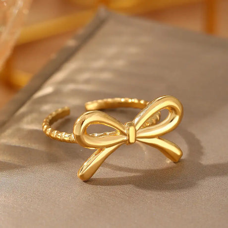 European And American Fashion Bowknot Stainless Steel Open Adjustable Ring - Lootquake