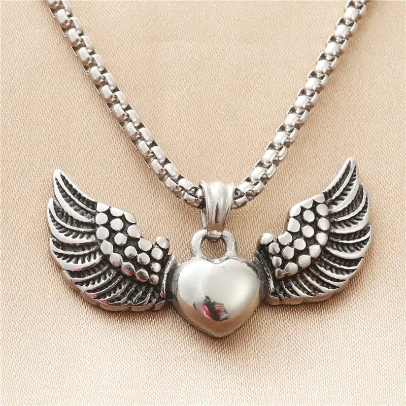 Titanium Steel Heart-shaped Wings Pendant Personality Punk - Lootquake
