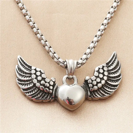 Titanium Steel Heart-shaped Wings Pendant Personality Punk - Lootquake