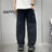 Loose Straight Washed Denim Large Pocket Pants Trendy - Lootquake