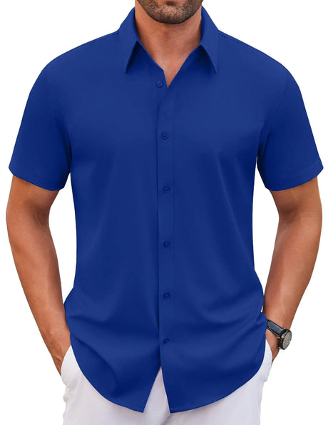COOFANDY Mens Dress Shirts Short Sleeve Button Up Shirts Untucked Shirts for Men Wrinkle Free - Lootquake