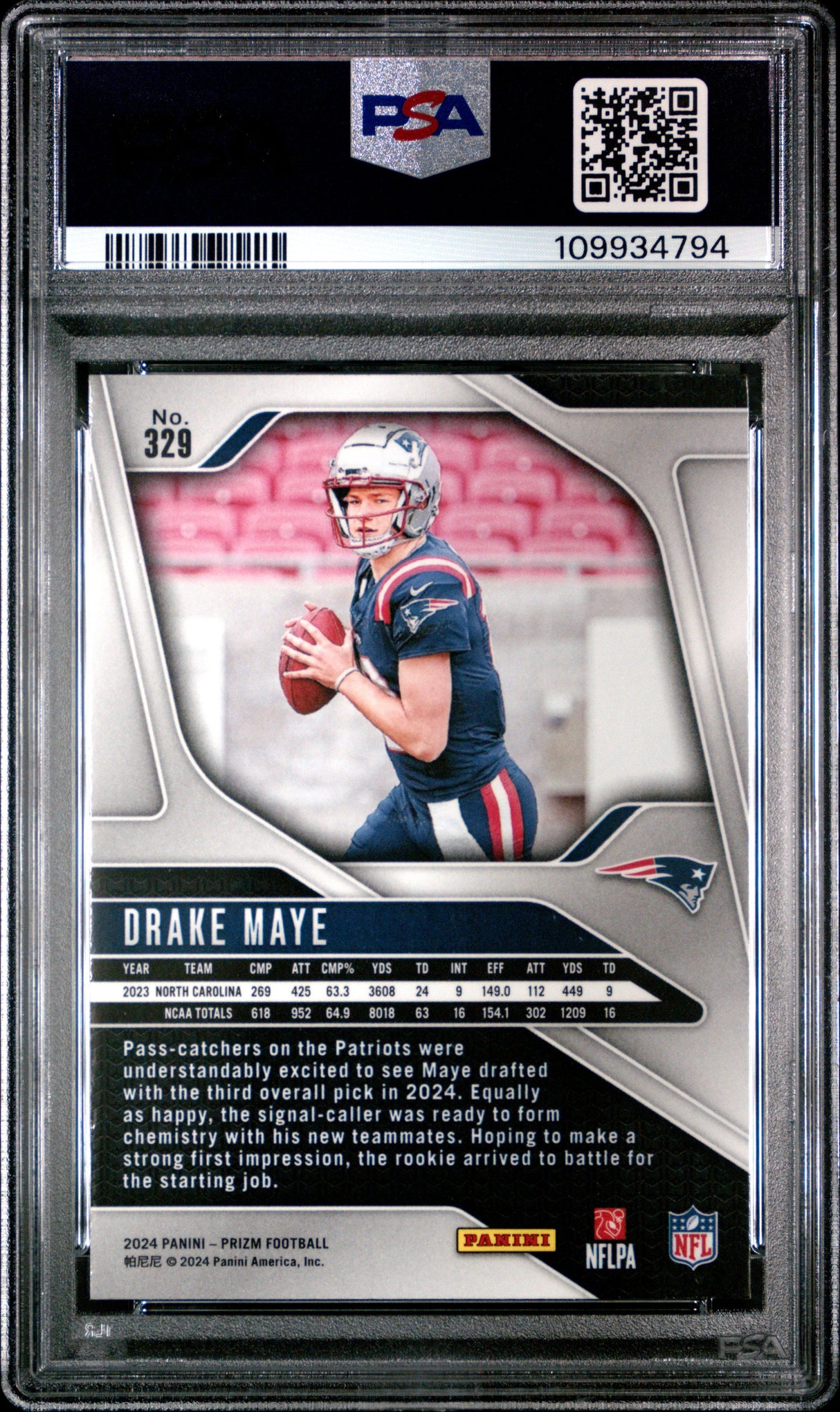 Graded 2024 Panini Prizm Drake Maye #329 Rookie RC Football Card PSA 10 Gem Mint