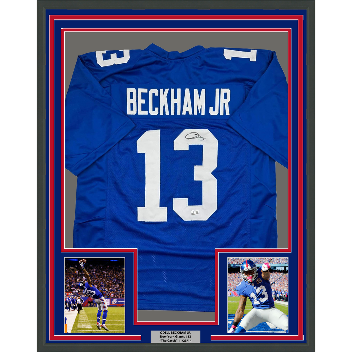 Camiseta de fútbol azul de los New York Giants, enmarcada, autografiada y firmada por Odell Beckham Jr., 35 x 39, JSA COA