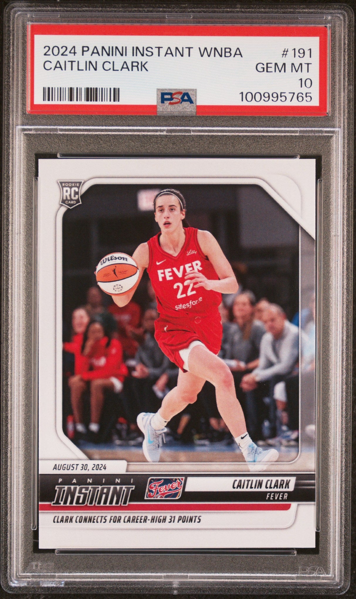 Tarjeta de baloncesto Caitlin Clark #191 Rookie RC de la WNBA Panini Instant 2024, PSA 10 Gem Mint