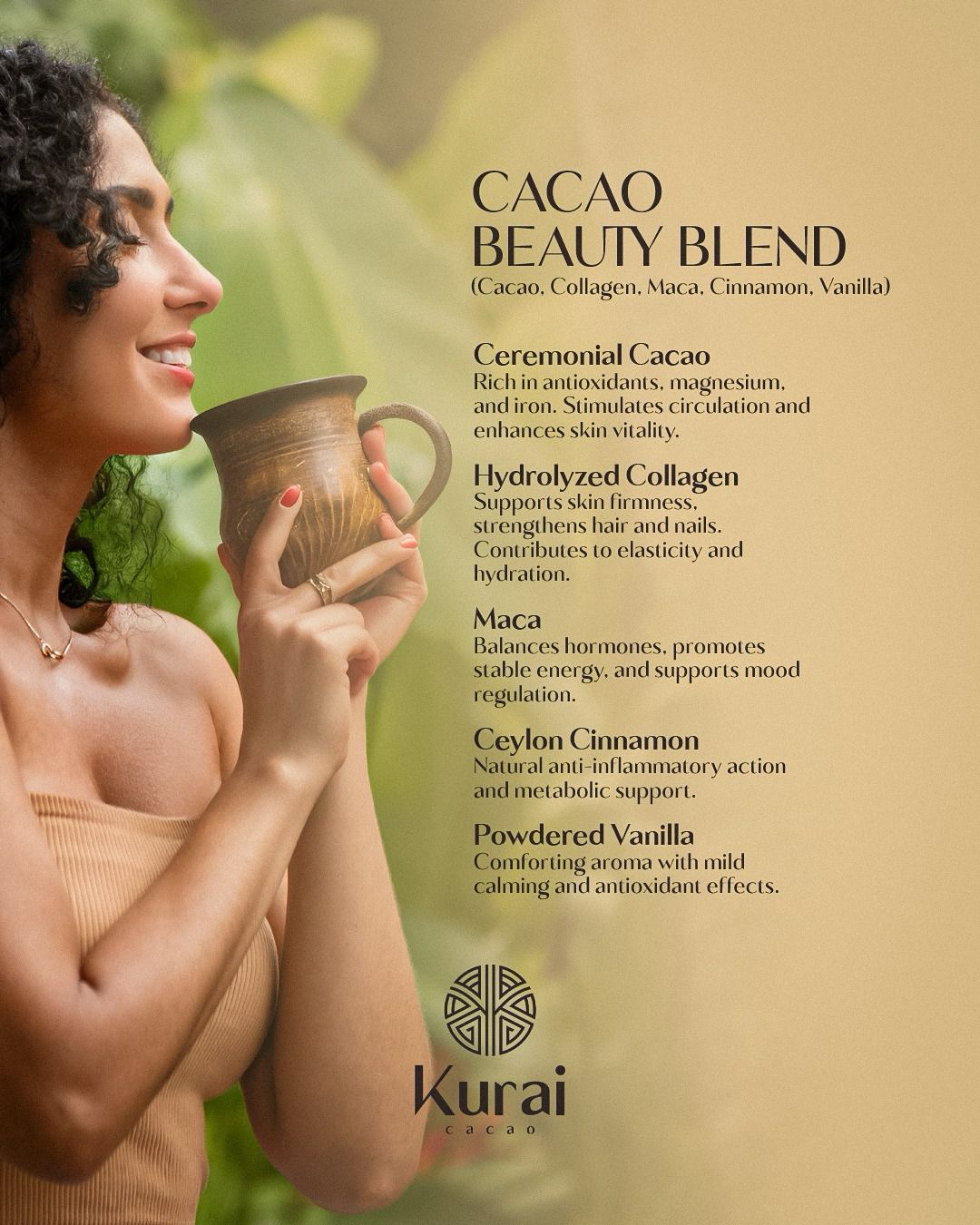 Belleza de Cacao Kurai | Mezcla de Cacao Ceremonial con Colágeno, Maca, Canela y Vainilla | Para una Piel Luminosa, Rituales de Belleza y Cuidado Personal 