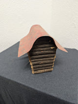 Vintage handcrafted Log Cabin Metal Roof birdhouse