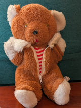 Vintage Avlon  Inc Plush Bear Striped Body Fur Clothing Zipper Jacket Brown Tan 12”