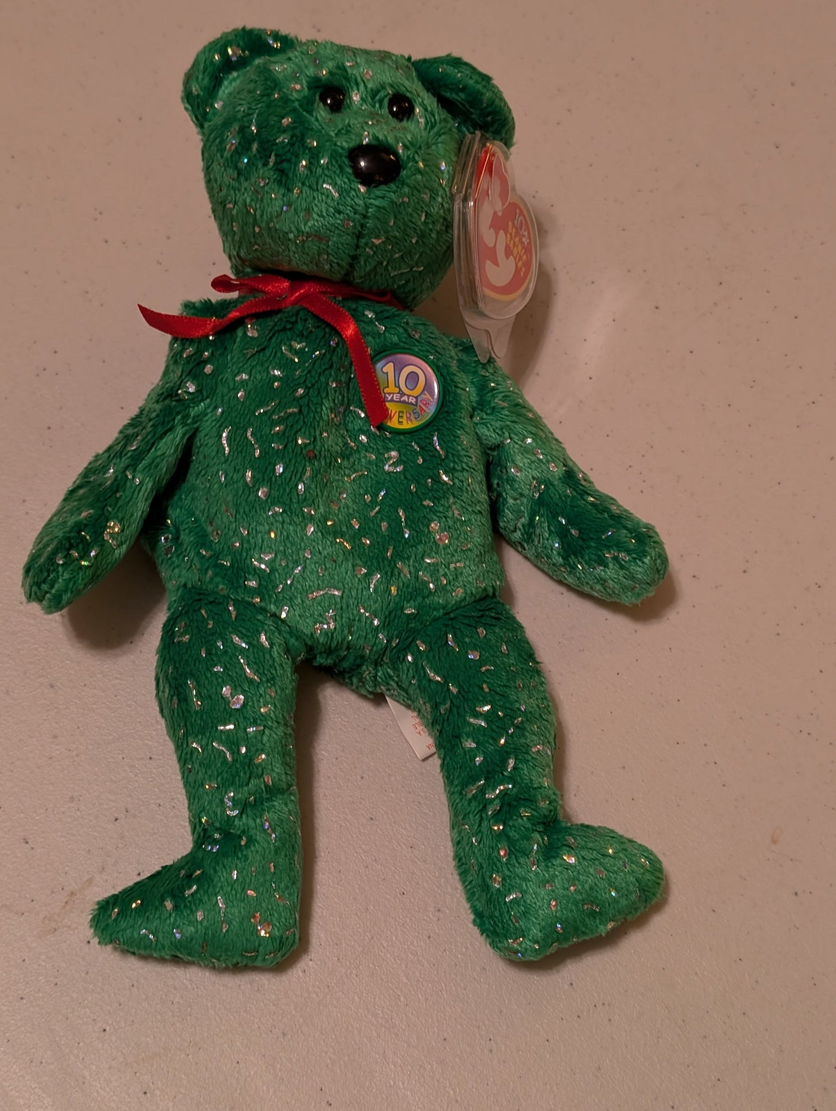10th Anniversary Emerald the Bear - Ty Beanie Baby (Green, 2003, Plush Toy, Stuffed Animal, MWMT, Vintage, Retired)