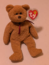 Curly the Bear - Ty Beanie Baby (Brown, 1996, Plush Toy, Stuffed Animal, MWMT, Vintage, Retired)