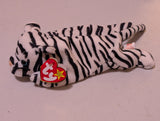 Blizzard the Tiger - Ty Beanie Baby (White & Black, 1996, Plush Toy, Stuffed Animal, MWMT, Vintage, Retired)