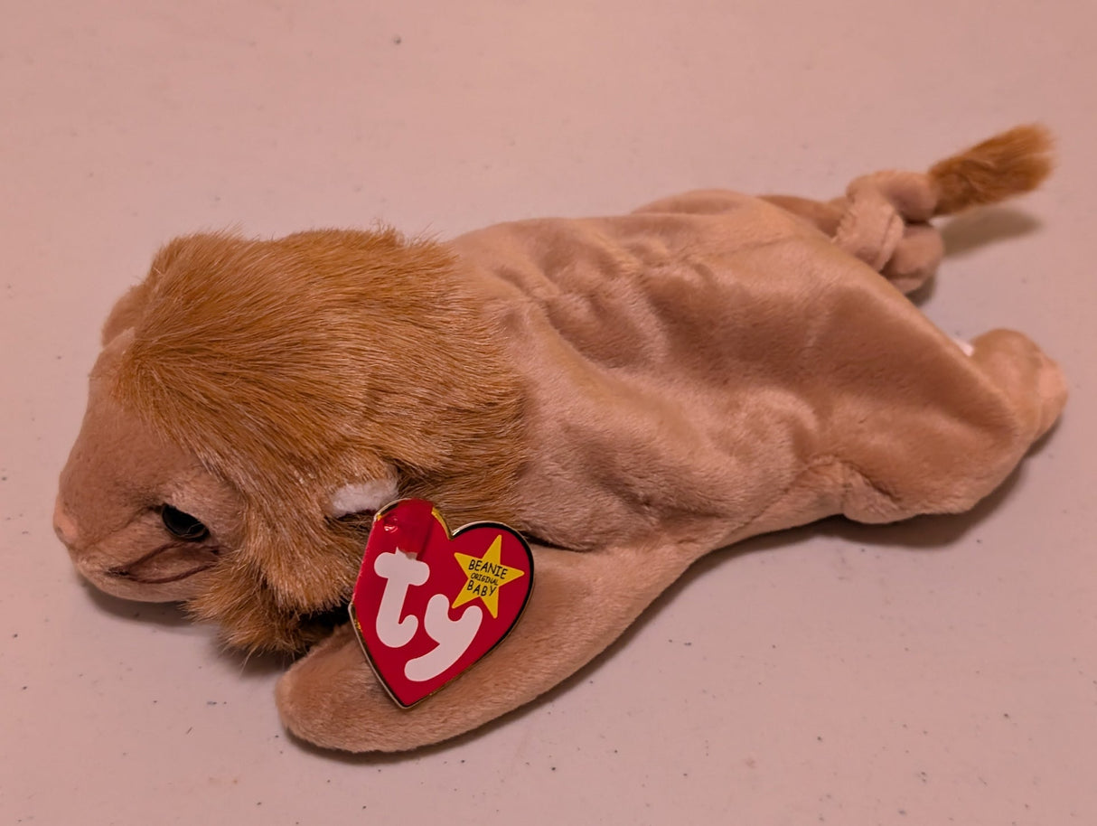 Roary the Lion - Ty Beanie Baby (Light Brown, 1996, Plush Toy, MWMT, Stuffed Animal, Vintage, Retired, Plushie)