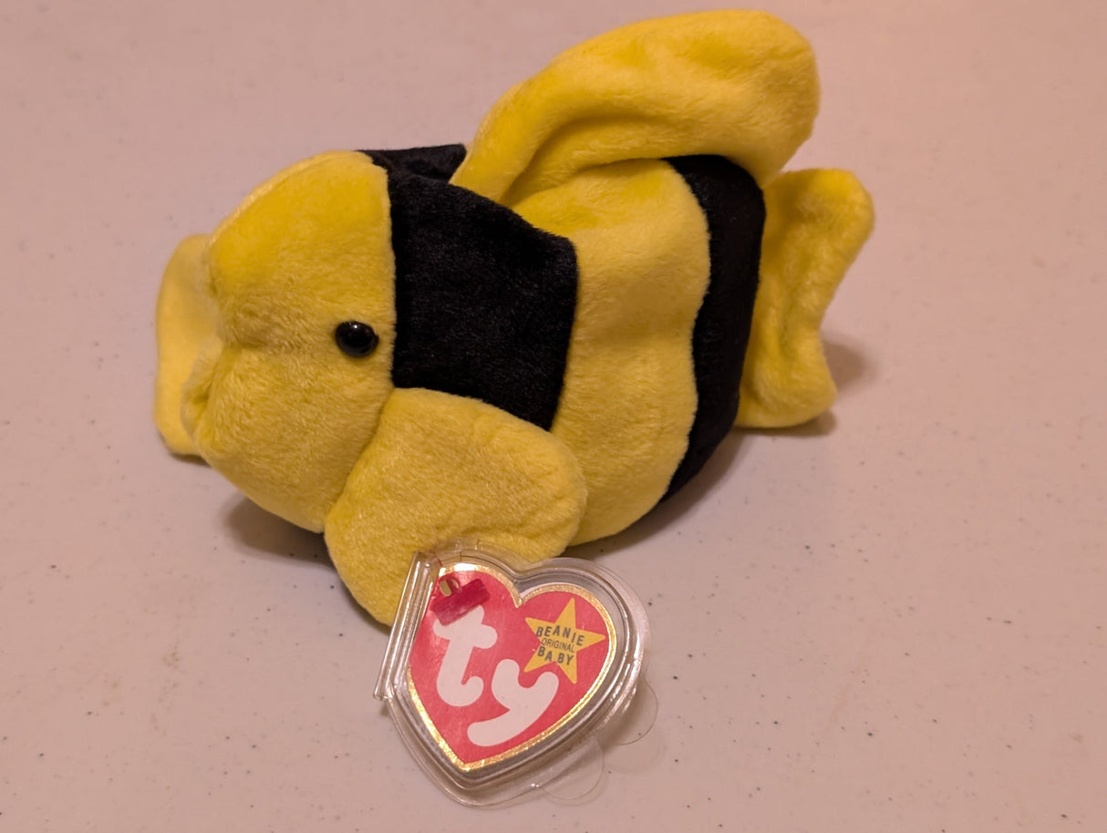 Bubbles the Fish - Ty Beanie Baby (Yellow, Black, 1995, Plush Toy, MWMT, Stuffed Animal, Vintage, Retired, Plushie)