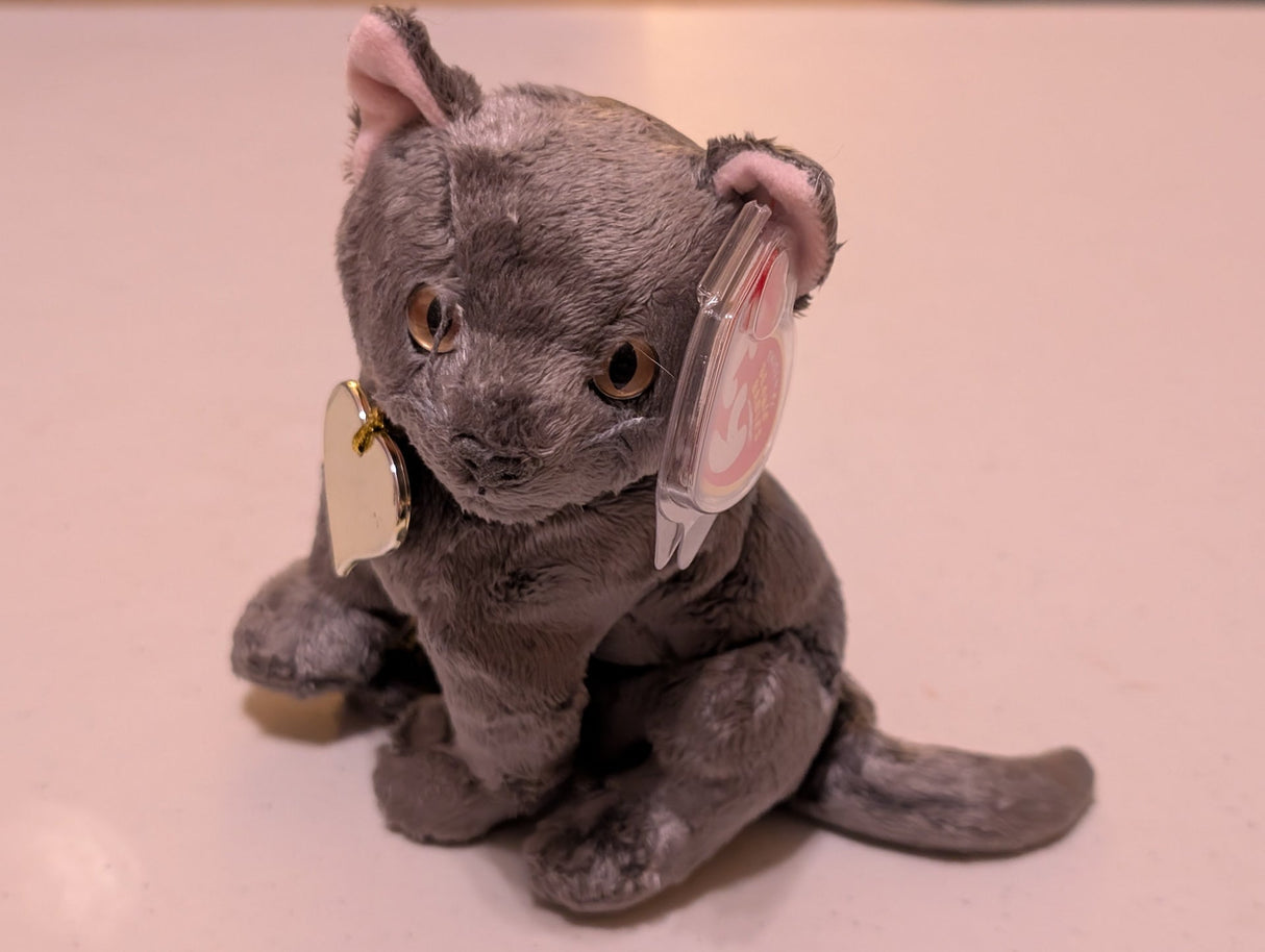 Scat the Cat - Ty Beanie Baby (Gray, 1999, Plush Toy, MWMT, Stuffed Animal, Vintage, Retired, Plushie)