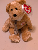 Classy the Bear - Ty Beanie Baby (Tan, Plaid, 2002, Plush Toy, MWMT, Stuffed Animal, Vintage, Retired, Plushie)