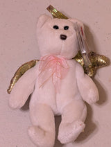 Angel the Bear - Ty Jingle Beanie Baby (White, Gold, Pink, 2000, Plush Toy, Stuffed Animal, MWMT, Vintage, Retired)