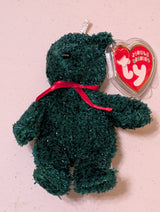 Teddy the Bear - Ty Jingle Beanie (Green, Red, 2000, Plush Toy, Stuffed, Animal, MWMT, Vintage, Retired)