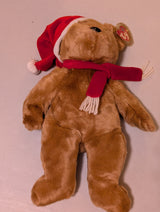 Christmas Bear 14" plush w/scarf & Santa Hat Ty Beanie Buddies 2001 (MWMT, Vintage, Retired, with Tag, VTG, Stuffed Animal, Plush, Toy)