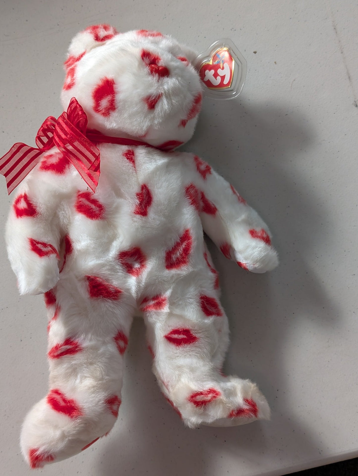 SMOOCH the KISS PRINT Bear (14 Inch)TY Beanie Buddy Plush Stuffed Animal (MWMT, Vintage, Retired, with Tag, VTG, Stuffed Animal, Plush, Toy)