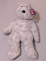 The BEGINNING BEAR Ty Beanie Buddy 14” Sparkles White w/Silver Stars (MWMT, Vintage, Retired, with Tag, VTG, Stuffed Animal, Plush, Toy)