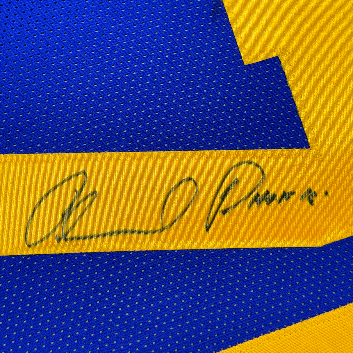 Camiseta de fútbol azul de Los Ángeles LA, enmarcada, autografiada y firmada por Orlando Pace, HOF 16, 35 x 39, JSA COA