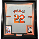 Framed Autographed/Signed Jim Palmer HOF 1990 35x39 Baltimore Grey Baseball Jersey JSA COA