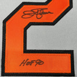 Framed Autographed/Signed Jim Palmer HOF 1990 35x39 Baltimore Grey Baseball Jersey JSA COA