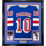 Framed Autographed/Signed Artemi Panarin 35x39 New York Blue Hockey Jersey JSA COA