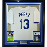 Framed Autographed/Signed Salvador Perez 35x39 Kansas City White Baseball Jersey Beckett BAS COA