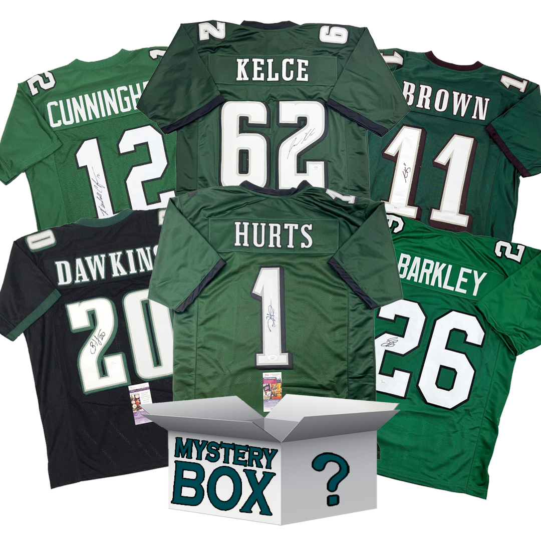 Caja misteriosa de camisetas de fútbol americano de Filadelfia autografiadas/firmadas con PSA JSA o Beckett COA 