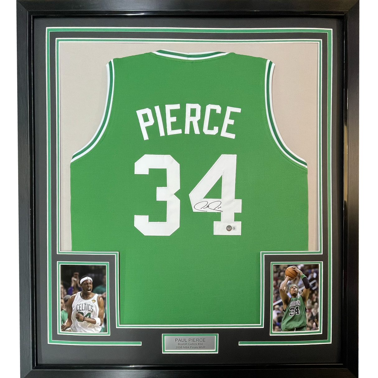 Camiseta de baloncesto enmarcada, autografiada y firmada por Paul Pierce, 35 x 39, verde Boston, Beckett BAS COA