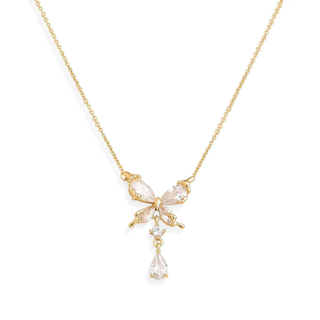 Sonateomber Gold Butterfly Rhinestone Pendent Necklaces for Women Dainty Cute CZ Crystal Dangle Layered Chain Necklace Prom Fashion Jewelry Gift - Lootquake