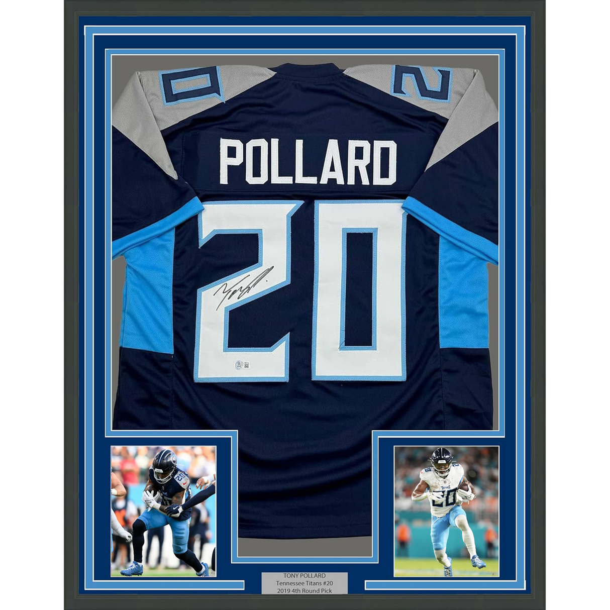 Camiseta de fútbol azul de Tennessee de 35 x 39, firmada y enmarcada, de Tony Pollard, Beckett BAS COA
