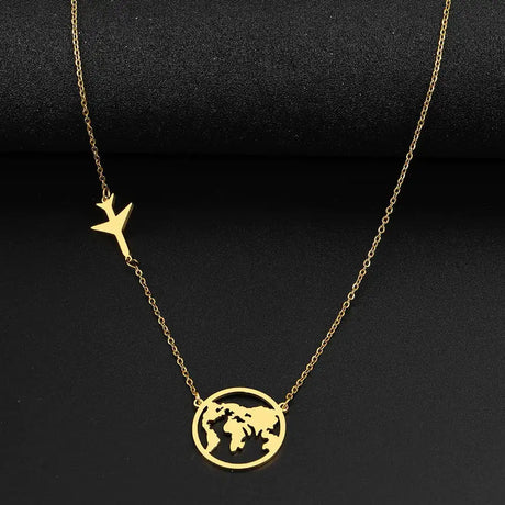 Stainless Steel Necklaces Airplane Globe Map Traveler Pendants Fashion - Lootquake