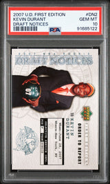 Avisos del Draft de Kevin Durant #DN2 de Upper Deck 2007, Tarjeta de baloncesto RC para novatos PSA 10 Gem Mint