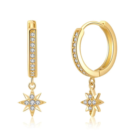 ToHeart Gold Hoop Earrings 14k Gold Earrings Dangle Star Dangle Earrings Hypoallergenic Small Gold Hoop Earrings - Lootquake