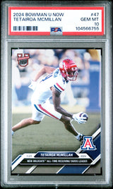 Tarjeta de fútbol RC Tetairoa McMillan #47 de novato Topps Bowman U (clasificada en 2024) PSA 10 Gem Mint