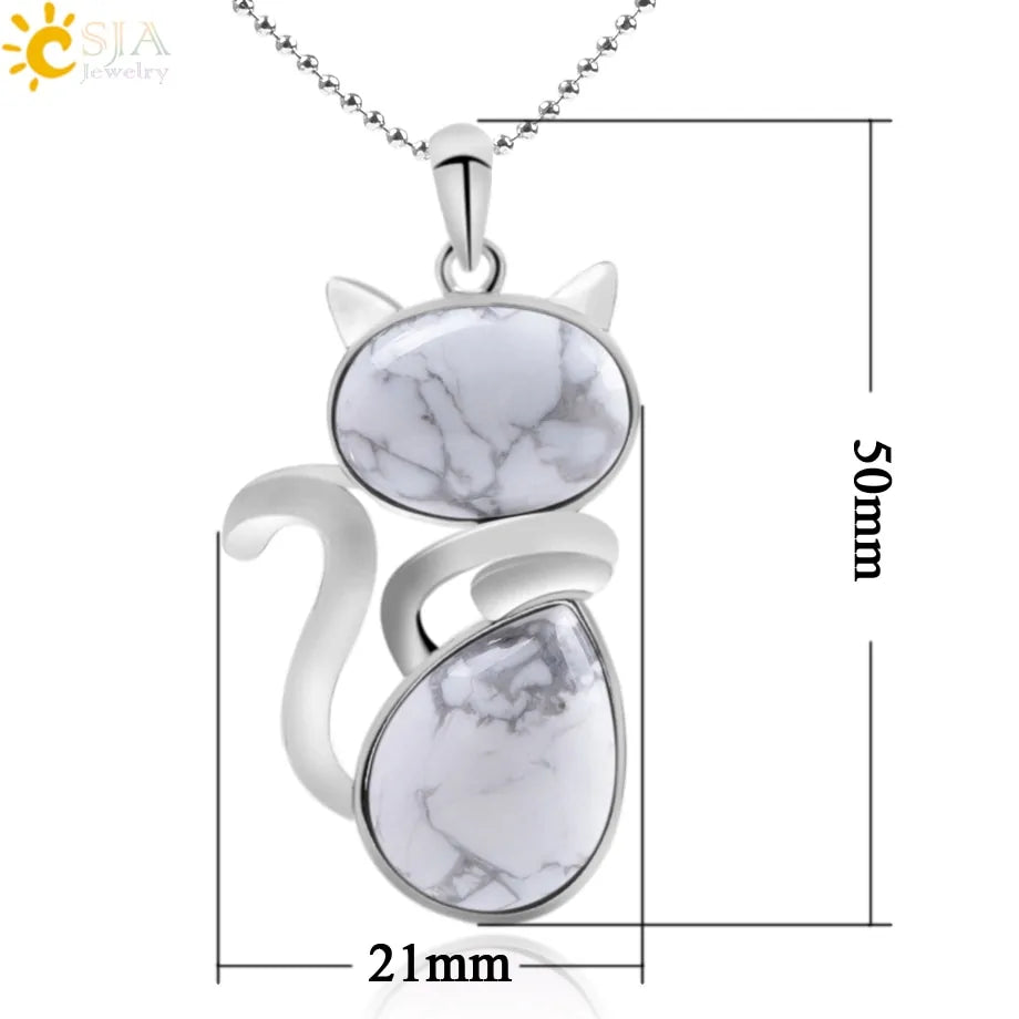 Cat Shape Natural Stone Necklaces With Beads Chain - Lootquake