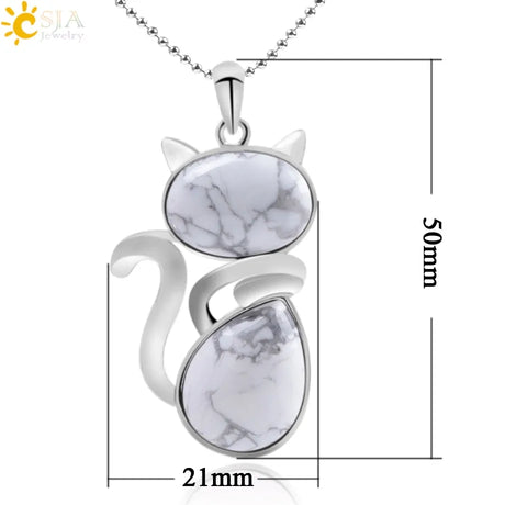 Cat Shape Natural Stone Necklaces With Beads Chain - Lootquake