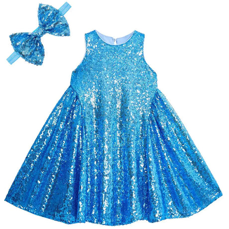 YIYI Glitter Girl Party Wear Dresses Sequin Wedding Dresses for Flower Girl Princess Dresses Birthday Girl Dress Special Occasion Little Girl Blue 8 Years XL - Lootquake