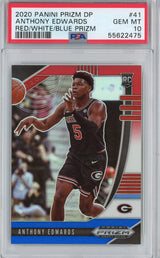 Selecciones del draft Panini Prizm DP 2020-21, Anthony Edwards #41, tarjeta de baloncesto RC de novato rojo, blanco y azul, PSA 10 Gem Mint