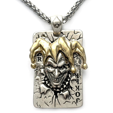 JWM Mens Silver Plated Brass Pendants Necklaces with 23.6" Stainless Steel Chain Pendants Necklaces for Men Women Exquisite Packaging (019-Poker Joker) - Lootquake