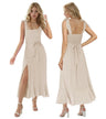 MllesReve Women Summer Graduation Dresses Tea Length Slit Ruffle Ladies Prom Dresses Smocked Dresses Birthday Party Dress L Champagne - Lootquake